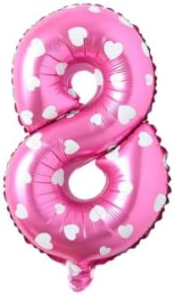 8 Rakamlı 16 İnç Pembe Kalpli Folyo Balon 36 CM (Pembe)