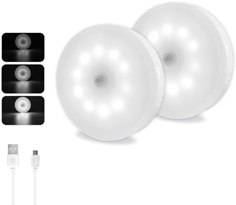 Akynite Hareket Sensörü Gece Lambası USB Şarj Edilebilir, Soğuk Beyaz ve Kısılabilir, 10 LED, Manyetik Gece Lambası, Dolap Merdivenleri Koridor Banyo için Hareket Sensörü Işığı, 3 adet