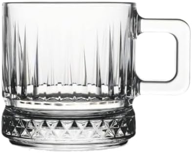 Alternative view of 6'lı  Desenli Cam Kulplu Bardak Seti, Şeffaf, Elmas Kesim Taban, Sıcak ve Soğuk İçecekler İçin, Modern Tasarım, Bulaşık Makinesinde Yıkanabilir