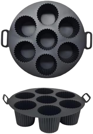 Airfryer Silikon Kek Pişirme Kalıbı 7 Bölmeli, Silikon Cupcake Kek Pişirme Kabı Air Fryer Muffin Fırın Kalıbı (1 ADET SİYAH - 20 CM)