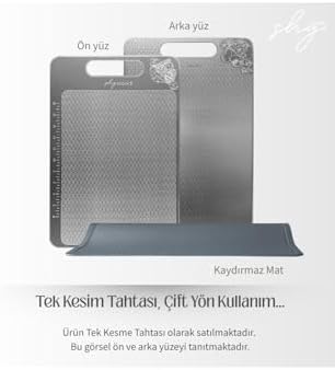 Alternative view of Kaymaz ve Çizilmeyi Az Gösteren 304 Paslanmaz Çelik Kesme Tahtası, Kaydırmaz Mat ile Set (Kesme Tahtası ve Kaydırmaz Mat)1,5 mm Kalınlık, 23 X 34 cm, Yıkanabilir, Gıda Uygun, Hijyenik