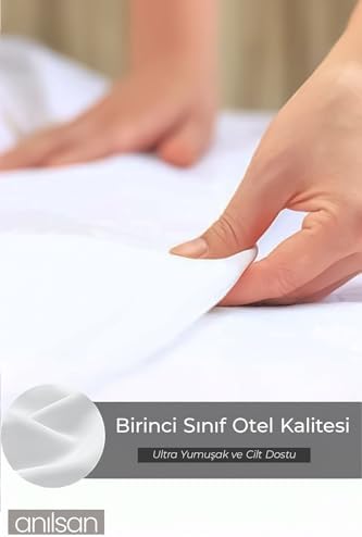Alternative view of Düz Beyaz Çift Kişilik Lastikli Çarşaf Düğmeli Nevresim Takım%100 Pamuk 2 Adet Yastık Kılıf, 83tel