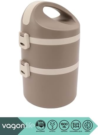 Alternative view of 1800ml Lunchbox 2 Katlı 4-6 Saat Sıcak/Soğuk Termos Özellikli Çelik Sefer Tası Yemek Kutusu (Kahverengi)