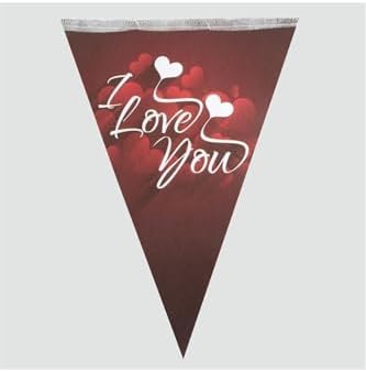 Alternative view of I Love You Temalı Kırmızı Beyaz Üçgen Flama Bayrak, Romantik Parti Dekorasyonu, Sevgililer Günü Süslemesi