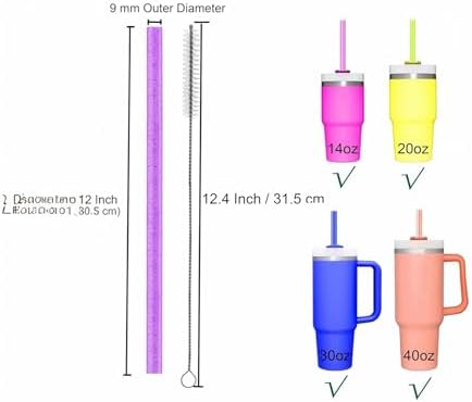 Alternative view of 4 Adet Yeniden Kullanılabilir Simli Pipet Seti  Bardaklar için, Temizleme Fırçası Dahil, 40oz 30oz Kupalar ile Uyumlu (Kırmızı,Turkuaz,Mavi,Mor)