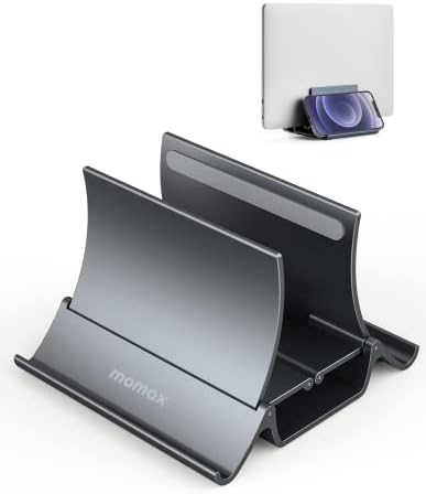 MOMAX Dikey Dizüstü Bilgisayar Standı Tutucu, Arch Gravity Otomatik Kilitleme Tutucu Depolama Yuvası, Masa Düzenleyici için Yer Tasarrufu, Tüm MacBook/iPad/Dell/Chromebook'a Uyar, Çift Dizüstü