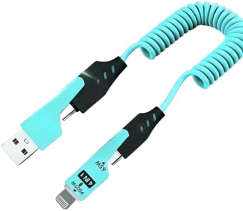 Alternative view of 0860 USB Type-C Lightning 4'ü 1 Arada 65W PD Hızlı Şarj Data Kablosu 1.5m Spiral Çevirici Akıllı Hibrit Bağlantı (4-in-1)
