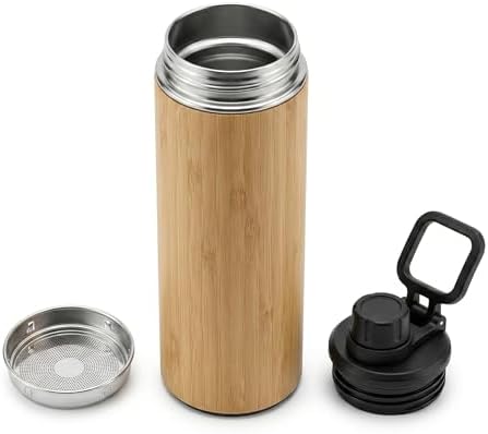 Alternative view of 450 ml Bambu Kaplama Tabanlı Mat Siyah Çelik Termos - Sıcak ve Soğuk Tutucu Sızdırmaz Seyahat Bardağı (Mug)