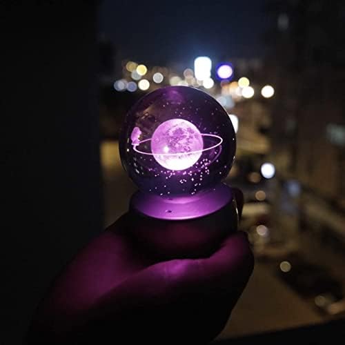 Senon Satürn Kızı Kristal Cam Küre Renk Değiştiren LED Işıklı Gece Lambası Dekoratif Hediyelik - Görsel 3
