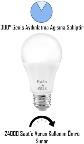 Alternative view of Telvesse 8 ADET 9W Beyaz LED E27 Ampul Tasarruflu Lamba 6500 K Beyaz Işık 800 Lümen 9W=60W