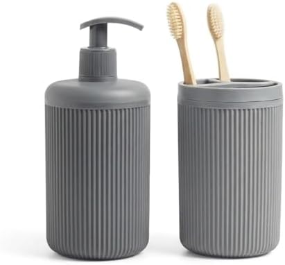 İkili Sabunluk Seti - Modern Banyo ve Mutfak Tezgah Üstü Seti - Sıvı Sabunluk ve Losyon Şişesi - Paslanmaz Pompalı 2'li Set-Antrasit Renk - Görsel 3