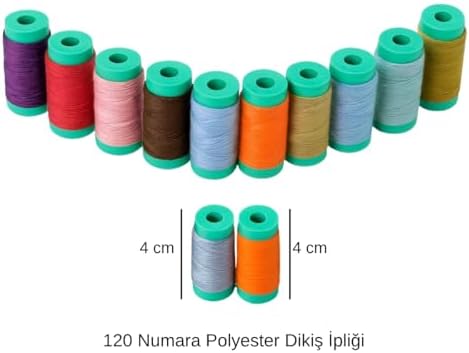 Dikiş İpliği Seti – 120 Numara Polyester, 12 Renkli 4 cm Bobin | Dayanıklı, Parlak ve Yüksek Kaliteli Dikiş İpi - Görsel 3