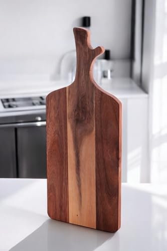 Doğal Akasya Ahşap Kesme Tahtası Saplı, Et, Peynir, Ekmek, Sebze ve Meyve Servis Tepsisi için Ahşap Mutfak Doğrama Tahtası (46 * 18.5 * 1.5cm)