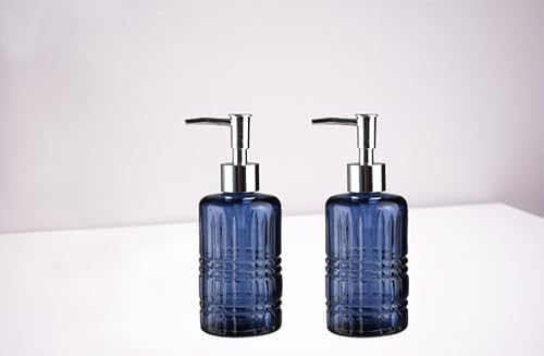 BANYO SETİ CAM SIVI SABUNLUK 2 ADET,KRİSTAL DESENLİ MAVİ 300ML 6,8X17,6CM