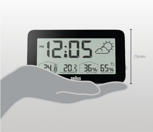 Dijital Hava İstasyonu Saat İç ve Dış Mekan Sıcaklık ve Nem, Tahmin, LCD ekran, hızlı ayarlı, Crescendo bip alarmı, siyah model BC13BP. - Görsel 3