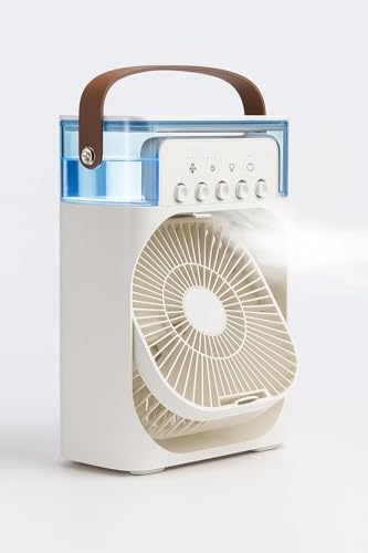 Şarjlı Soğutmalı Vantilatör - Beyaz - 7 Renk LED Işıklı Mini Hava Soğutucu, Buharlı Nemlendirici, Parfüm Hazneli, Zaman Ayarlı, Taşınabilir USB Fan (Ev & Ofis İçin)