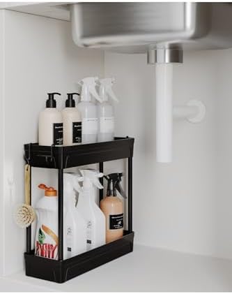 Rafata Çok Amaçlı 2 Katlı Evye Altı Düzenleyicisi Askılı Banyo Düzenleyici Kaydırmaz Tabanlı