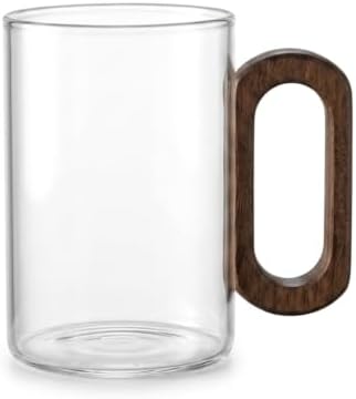 Alternative view of 1 Adet Akasya Ahşap Kulplu Borosilikat Cam Kupa - 220 ml, 300 ml ve 400 ml Boy Seçenekleriyle, Isıya Dayanıklı Düz ve Çizgili Tasarım Lüks Kahve, Çay ve Espresso Bardağı (DÜZ 300 ML)