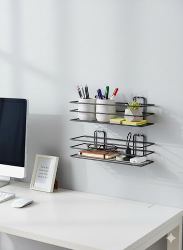 Yapışkanlı Siyah Banyo ve Mutfak Rafı – Tek Katlı Düz Şampuanlık ve Baharatlık, Delmeden Montaj, Matkap Vida Gerektirmeyen Su Geçirmez Duvar Organizeri (2 Adet) - Görsel 3