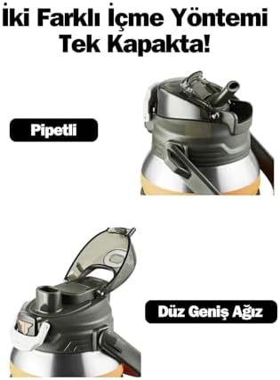 Alternative view of TKK Mega Boy 1500ml Pipetli/Pipetsiz Kullanım Askılı Paslanmaz Çelik Termos Matara (Turuncu)
