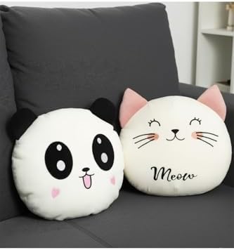 Sozzy Toys Sevimli Peluş Panda ve Kedi Yastık Seti, Beyaz, Unisex