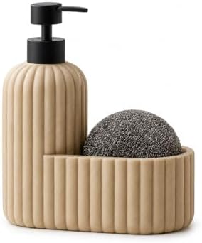 Polyresin Sıvı Sabunluk, Modern Çizgili, Krem Renk, Mat Doku, Sıvı Sabun, Pompalı, Kozmetik Şişesi, Doldurulabilir Sıvı Sabunluk, Banyo Mutfak Lavabo Otel Karavan Mien Aksesuarı
