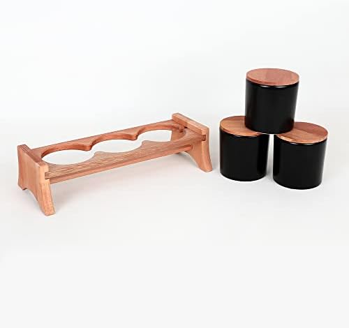 Alternative view of Keramika Mat Siyah Ege Ahşap Standlı Saklama Kabı 10 cm 3 Parça