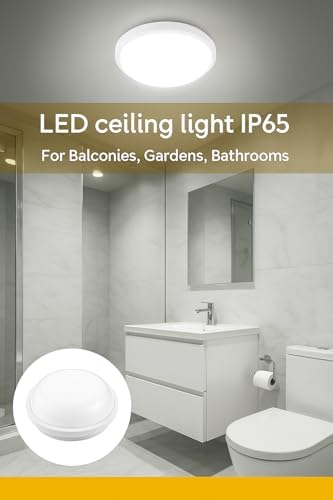 Artos 15W LED Beyaz Tavan Duvar Lambası IP65 Su Geçirmez | Beyaz Işık 6500K | 1500 Lümen | 220V | Banyo Bahçe Balkon İçin Dış Mekan Aydınlatma | 120W Ampul Eşdeğeri