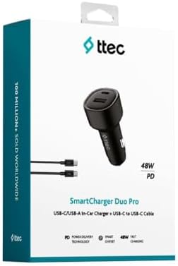 Alternative view of SmartCharger Duo PD 48W Araç Hızlı Şarj Aleti USB-C+USB-A - USB-C-USB-C 3A Kablo Siyah 2CKP02CS