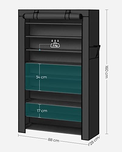 10 Katlı Ayakkabı Rafı 28x88x160 cm Ayakkabı Dolabı, Ayakkabı Depolama, Toz Geçirmez Kapaklı Ayakkabı Organizatörü, Yüksek Topuklu Spor Ayakkabı için uygun, Metal Raf, siyah, RXJ36HV1