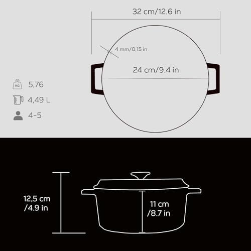 Metal Döküm Yuvarlak Tencere, 24 cm, Siyah - Görsel 3