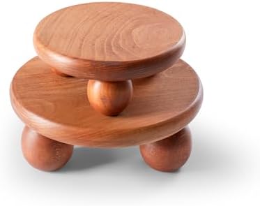 2'li Set El Yapımı Ahşap Top Ayaklı Sunum Standı Tabağı Tahtası Kaliteli Dekoratif Sunumluk 25 x 25 Sunum standı-2li