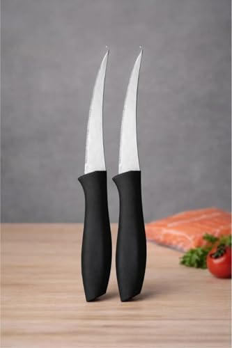 Sebze ve Meyve Bıçağı, Çelik, Siyah, Lazer Kesim Tırtıklı Uç, 22 cm, 6 Adet