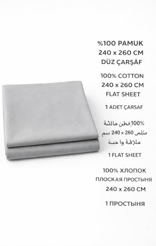 Alternative view of Cottonest%100 Pamuk Düz Çarşaf 240x260 cm Çift Kişilik Büyük Boy Çarşaf – Yumuşak, Nefes Alabilen, Dayanıklı Tek Parça Üst Çarşaf (GRİ)