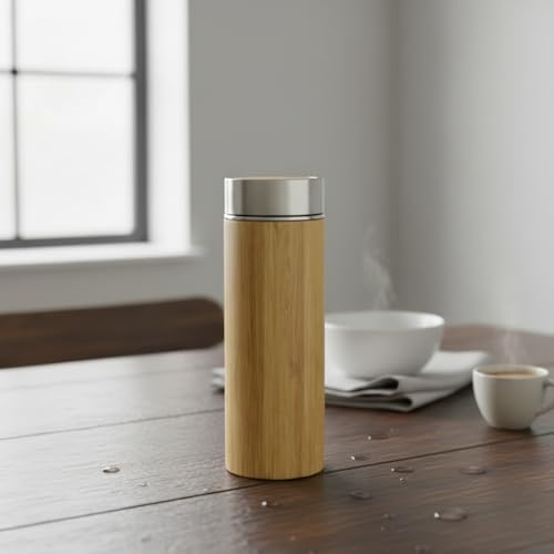 Alternative view of 450 ml Bambu Kaplamalı Çelik Termos - Klasik Bardak Kapaklı Sıcak ve Soğuk Tutucu Seyahat Termosu