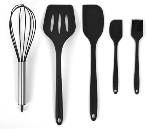 Pikas Silikon Spatula Seti 5’li - Çırpıcılı, Yapışmaz Tava Uyumlu, Isıya Dayanıklı Mutfak Seti (Siyah)