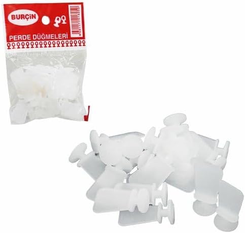 Perde Düğmesi, Makine Dikmeli, 20 Adet, Beyaz, Plastik, Perde Aksesuarı