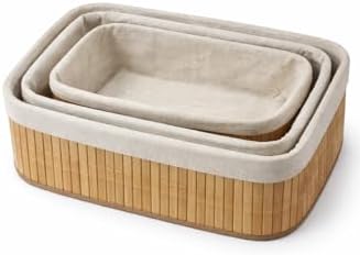 Bambu Meyvelik Sepeti 3’lü Set – Küçük, Orta, Büyük Boy – Çıkarılabilir Kumaş Astarlı – Doğal Ahşap Dekoratif Tezgah & Masa Üstü Organizer (Large) - Görsel 3
