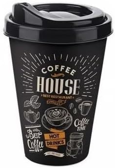 2'li Coffee House Desenli Kahve Bardağı Takımı (2 x 400 ml) - Kahverengi Pipet Girişli Kapaklı İçecek Bardağı Paketi