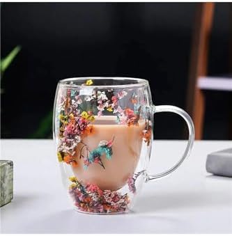 Alternative view of 350 ml Isıya Dayanıklı Borosilikat Çift Çidarlı Flower Cup Bardak Çiçekli Kahve Sunum Bardağı
