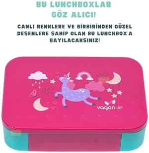 Alternative view of 900ml Lunchbox Tek Katlı 2 Bölmeli PP Plastik Çocuk Sefer Tası Yemek Kutusu (Pembe)