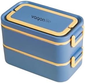 2000ml Lunchbox 2 Katlı 3 Bölmeli Mini Kaseli Çelik Sefer Tası Yemek Kutusu (Lacivert-Sarı) - Görsel 2