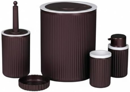 5’li Mürdüm Rengi Banyo Seti – Çöp Kovası, Sıvı Sabunluk, Diş Fırçalık, Sabunluk ve WC Fırçası – Modern Çizgili Şık Tasarım - Görsel 3