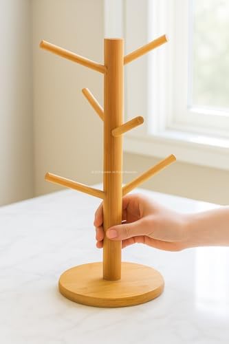 Alternative view of Ahşap Bambu Kupa Bardak Askısı 6'lı Stand Doğal Mutfak Tezgahı İçin Kupa Standı Bardak Tutucu Modern Dekoratif Dayanıklı Kolay Kurulumlu Organizer (Yuvarlak)