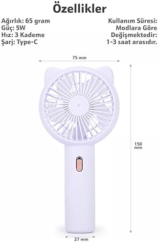 3 MODLU Şarjlı El Fanı 3 Kademe Seyahat Masaüstü Vantilatör Taşınabilir Mini Fan F136 (Mor)