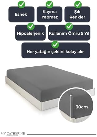 Lastikli & Hipoalerjenik Çarşaf |%100 Pamuk Çarşaf Penye Kumaş | Tek-Çift Kişilik-Battal Boy Çarşaf -ANTRASIT-100X200, LUXCARSAF - Görsel 2