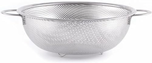 Paslanmaz Çelik Ayaklı Çift Kulplu Süzgeç – Mutfak İçin Metal Sebze, Meyve ve Pirinç Yıkama Süzgeci, Dayanıklı Ayaklı Metal Süzek (31 Cm)