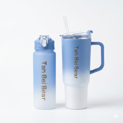 Alternative view of 2’li Matara ve Pipetli Mug Bardak Seti – 900 ml Spor Suluk + 1500 ml Pipetli Termal Mug Bardak, Günlük Kullanım İçin İçecek Seti