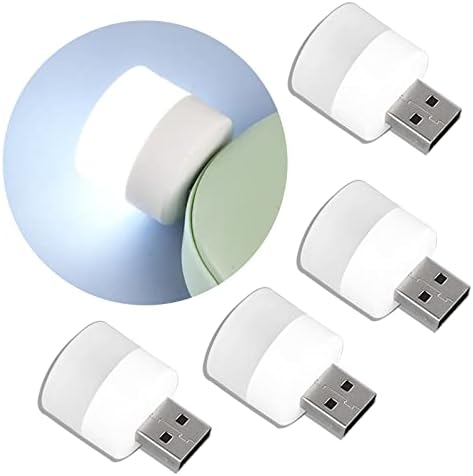 Linwnil Gece USB Işıkları, Mini LED Ampul, Takılabilir, Sıcak Beyaz, Kompakt, Yatak Odası, Banyo, Çocuk Odası, Koridor, Mutfak Araba için USB Atmosfer Işığı (4 Beyaz Işık) - Görsel 3