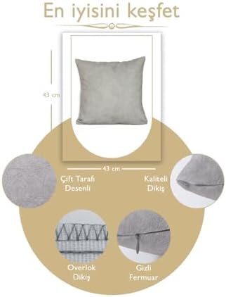 43X43 Cm Açık Gri Kırlent Kılıfı Dekoratif Kadifemsi Etnik Inta-701